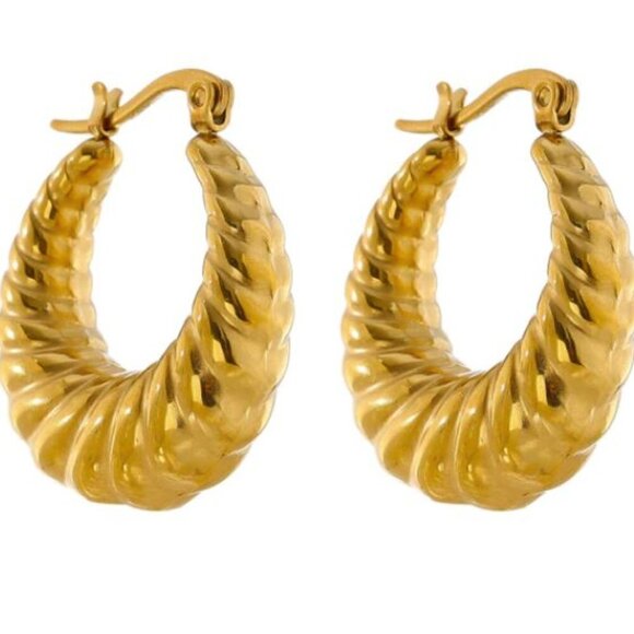 Gold Plated Stainless Steel Classic Croissant Earrings - Picture 2 of 5
